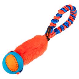Tug-e-nuff Orange fuskpälsdocka med boll och snöre i orange/blått 29cm